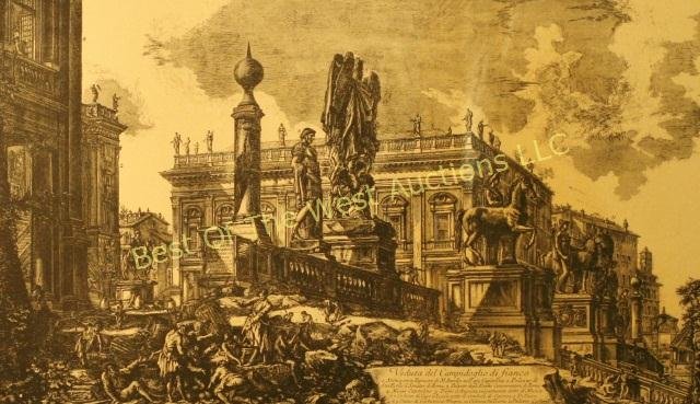 Itialian Lithograph,: "Verduta del Camidoglio di Franco," Presgo l'aurora, Artist Piranesi Fecit, 16" x 27," sight, -562101-G