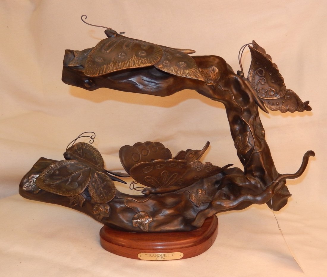J. Rae, Large Bronze,: "Tranquility," Butterflies. 24" x 12" x 18," Signature in casting, 5/25, '92, -562976-