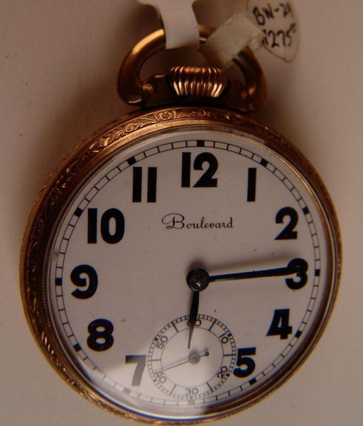 Vintage Pocket Watch,: Boulevard, Swiss Movement by; MA. Mead and Co. grade 470, seventeen jewels, watch case Boulevard Star Case 10k gold rolled plate, runs, 48 mm, -572095-