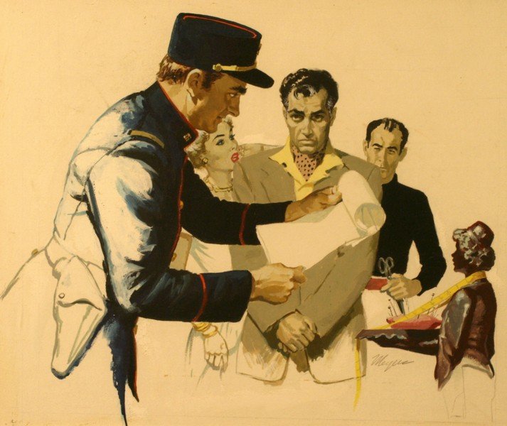 Robert Meyers, (1919-1970), Saturday Evening Post,: "Monsieur Alexander", Parisian gendarme, no date, 10" x 12", sight, Signed lower right, -562444-D