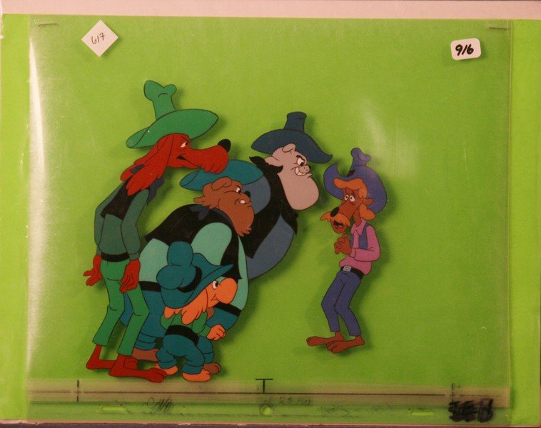 Original Hand Painted Cartoon Production Cel,: "Gang of Dogs," 10" x 12," -562294-I