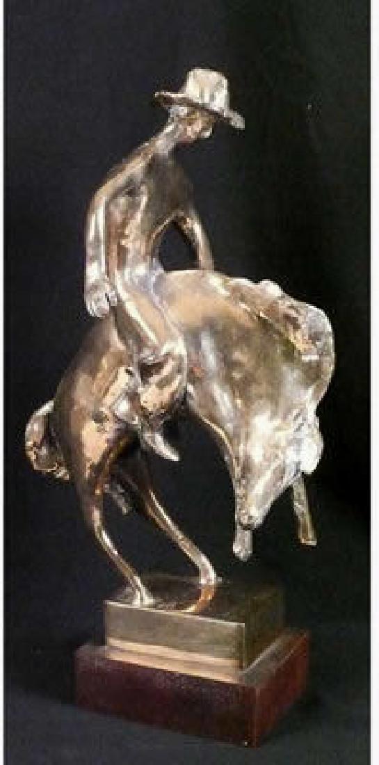 Edgar Britton, Bronze Sculpture: , (2696) Edgar Britton, Bronze Sculpture, "Rodeo Cowboy", From The Estate Of Edgar Britton, Signed E.B, 14 1/2" Tall x 5" Wide x 8" Deep