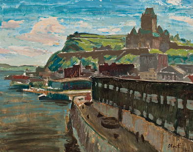 ALBERT CLOUTIER: CANADIAN, 1902-1956, View from Lower Town, Quebec, Oil on board, signed & dated '47, 10.5 x 13.5 in, 26.5 x 34.5 cm. Provenance: Walter Klinkhoff Gallery, Montreal Zwicker Gallery, Halifax.