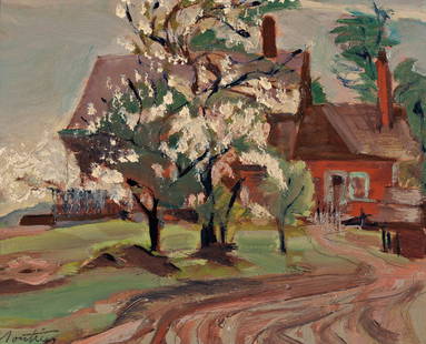 ALBERT CLOUTIER: CANADIAN, 1902-1965, Spring Blossoms, Oil on panel, signed, 8.5 x 10.5 in, 21.5 x 26.5 cm.