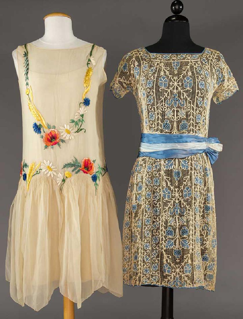 TWO EMBROIDERED PARTY DRESSES, c. 1925 (1 of 6)