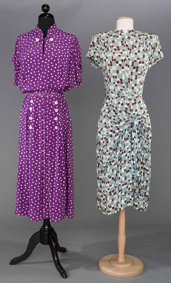 2 PRINTED SILK DAY DRESSES, 1940s (1 of 8)