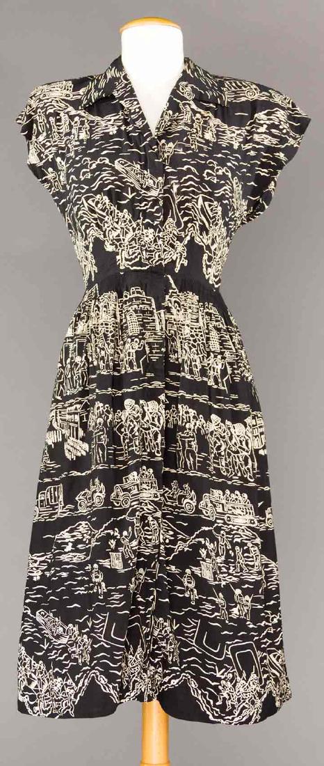 WW2 MILITARY PRINT DRESS, 1945-1950 (1 of 10)