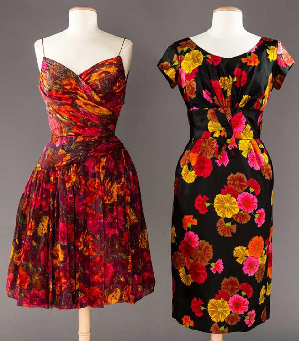 TWO RED FLORAL PARTY DRESSES, 1950s (1 of 10)