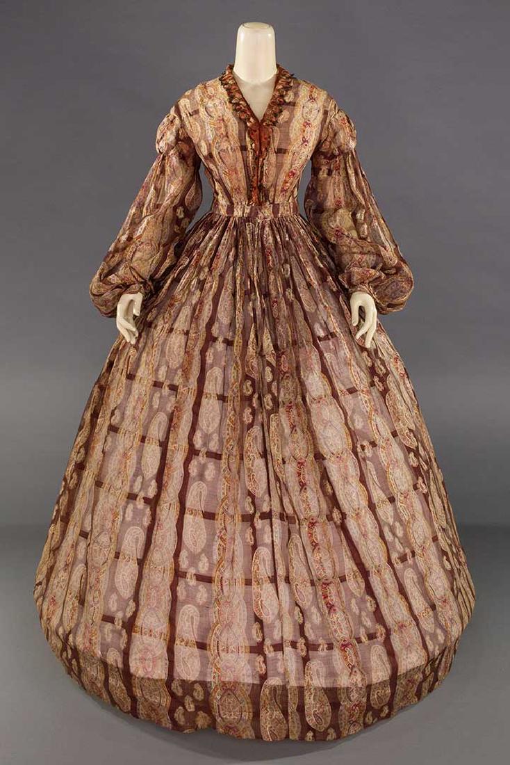 PAISLEY PRINTED PURPLE DRESS, MID 1860s (1 of 9)
