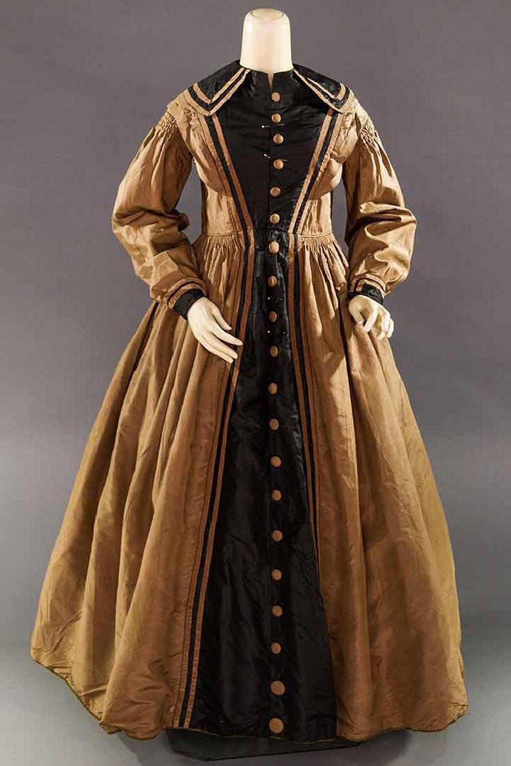 COCOA & BLACK COLOR BLOCK DRESS, MID 1860s (1 of 8)