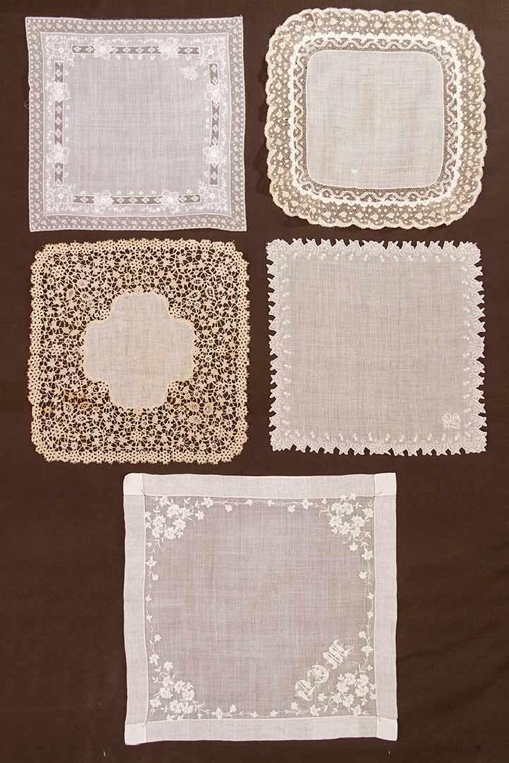 FIVE LACE HANKIES, 19TH C (1 of 10)