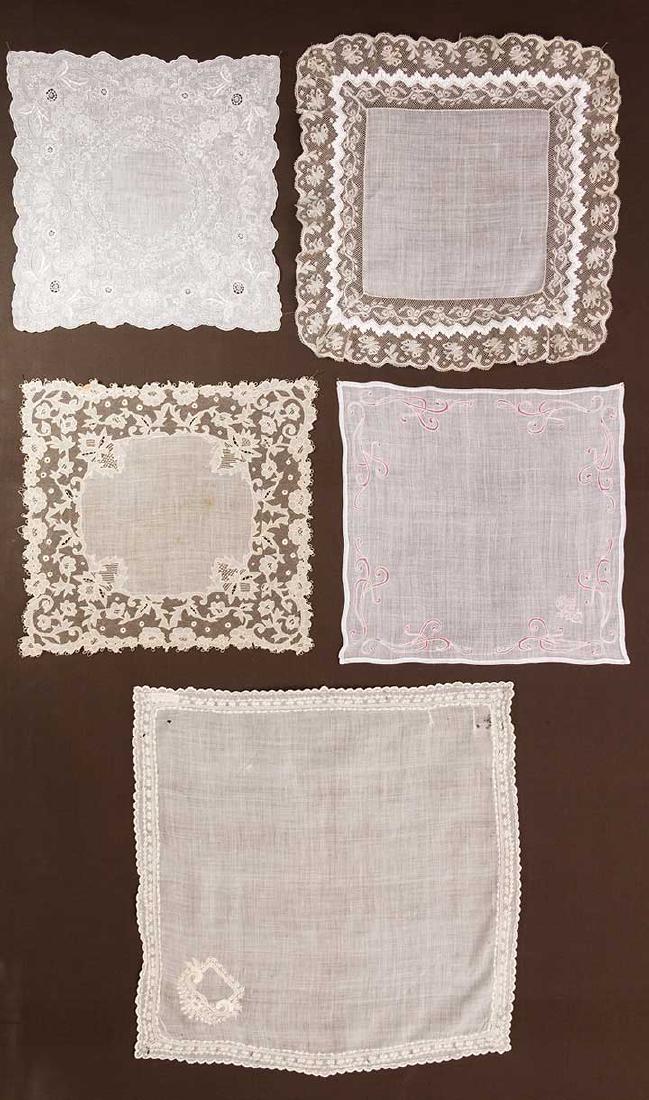FIVE WHITE LACE HANKIES, 19TH C (1 of 10)