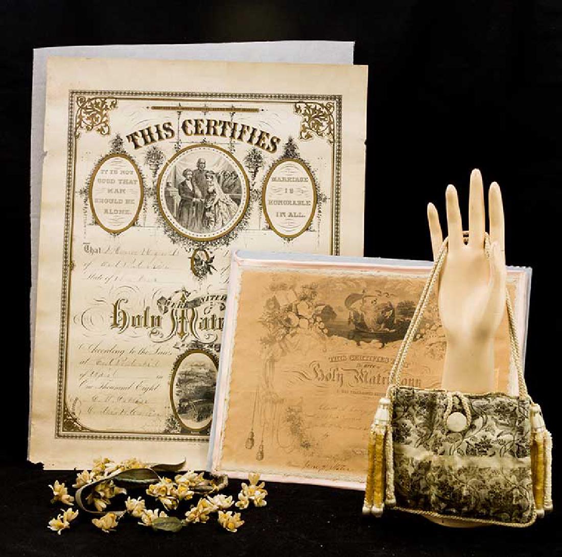 WEDDING PURSE & 2 MARRIAGE CERTIFICATES, 1840-1893 (1 of 7)