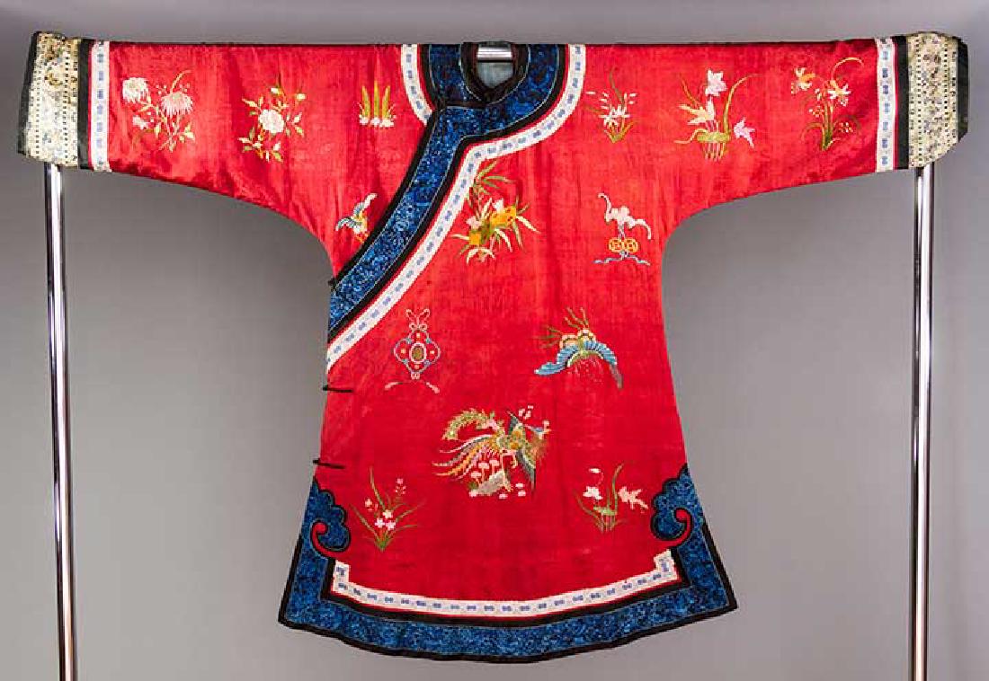 EMBROIDERED RED SILK DAMASK COAT, CHINA (1 of 9)