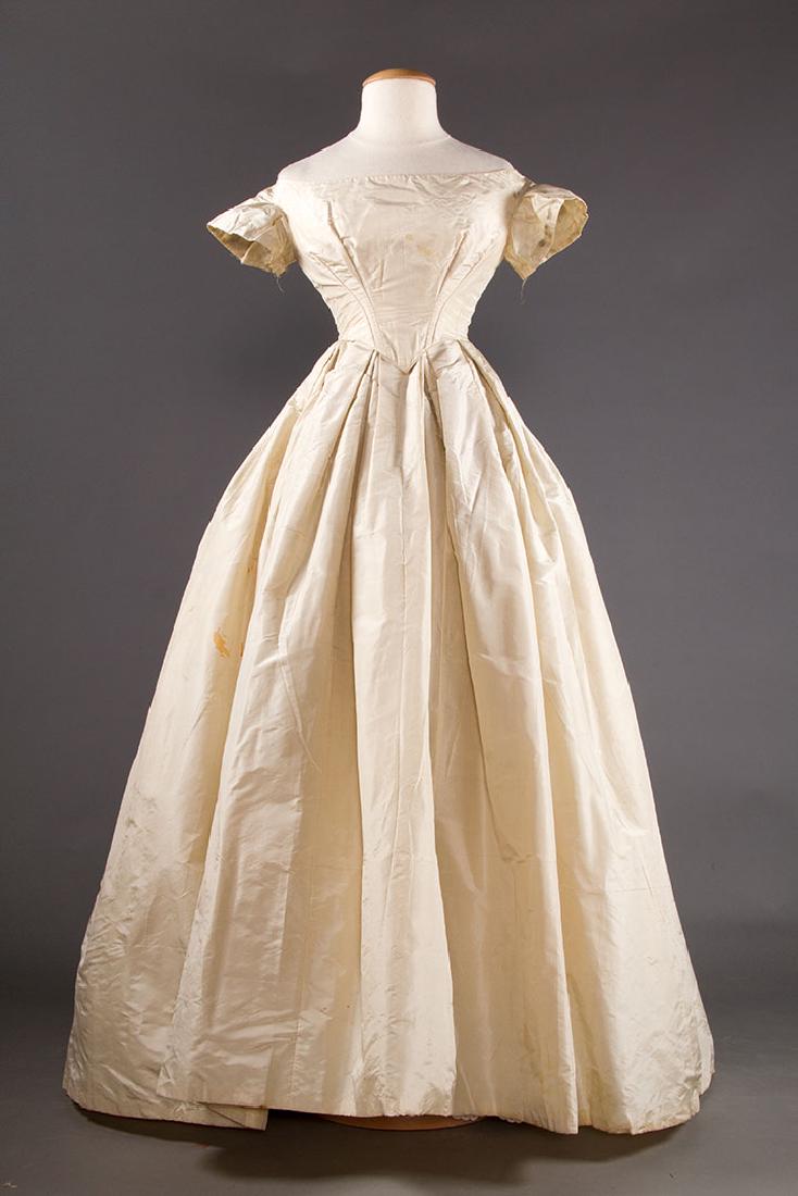 WHITE SILK WEDDING GOWN, EARLY 1850s (1 of 9)