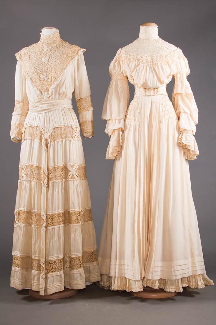TWO CREAM SILK TEA GOWNS, 1905-1913 (1 of 10)