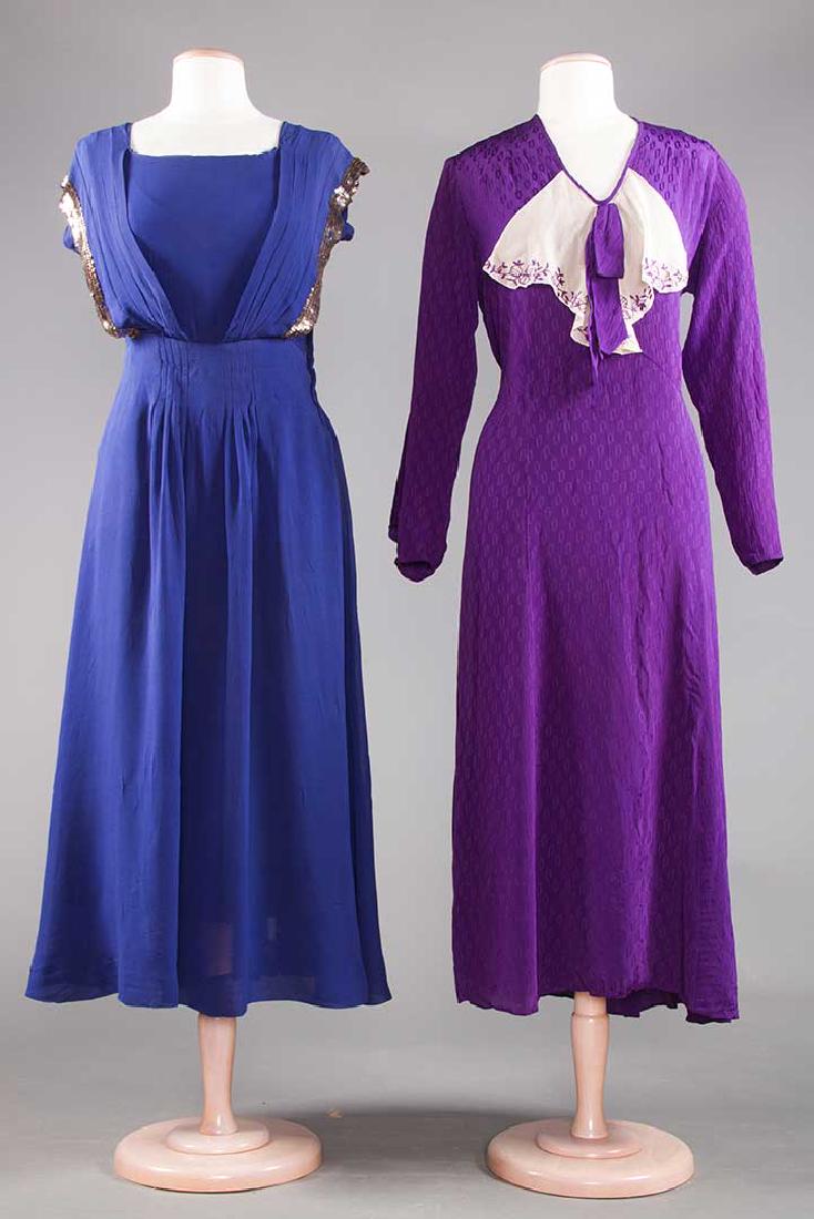 1 PURPLE & 1 NAVY SILK DRESS, 1930-1940 (1 of 10)