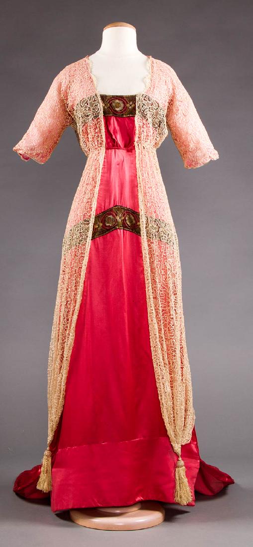 TRAINED PINK SATIN EVENING GOWN, c. 1912 (1 of 9)