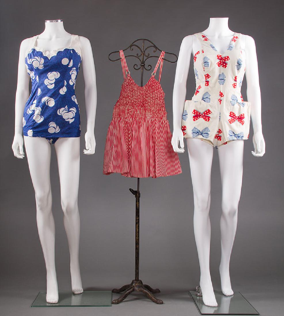3 LADIES' PRINTED COTTON SWIM SUITS, 1950s (1 of 6)