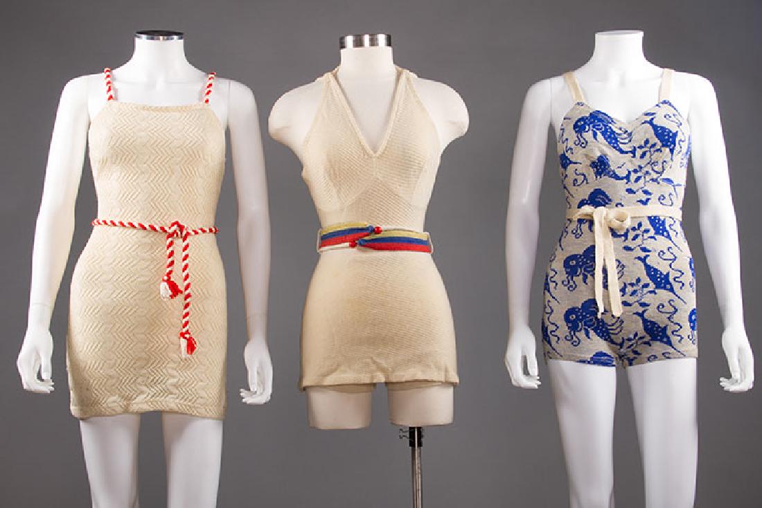 3 LADIES' WOOL KNIT SWIM SUITS, 1930s (1 of 10)