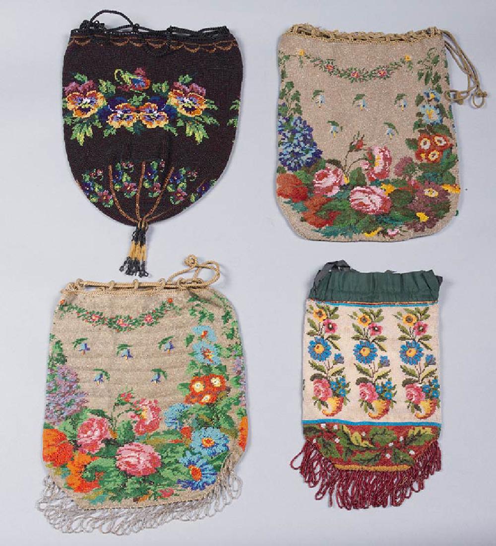 4 LARGE FLORAL BEADED BAGS, 1860-1900 (1 of 7)