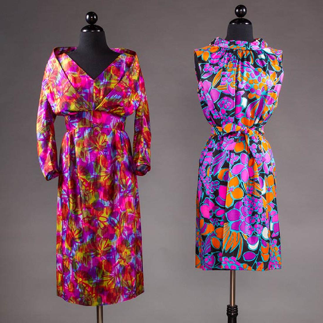 TWO COLORFULLY PRINTED SILK PARTY DRESSES, 1960s (1 of 9)