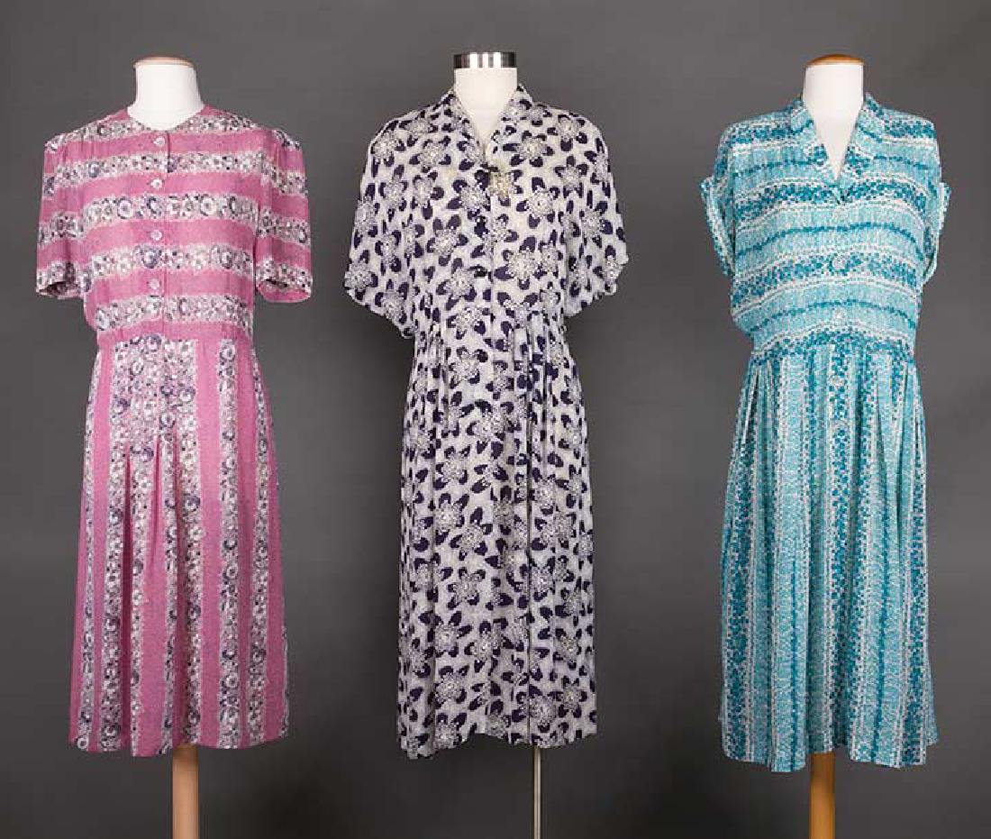 THREE PRINTED DAY DRESSES, 1940s (1 of 9)