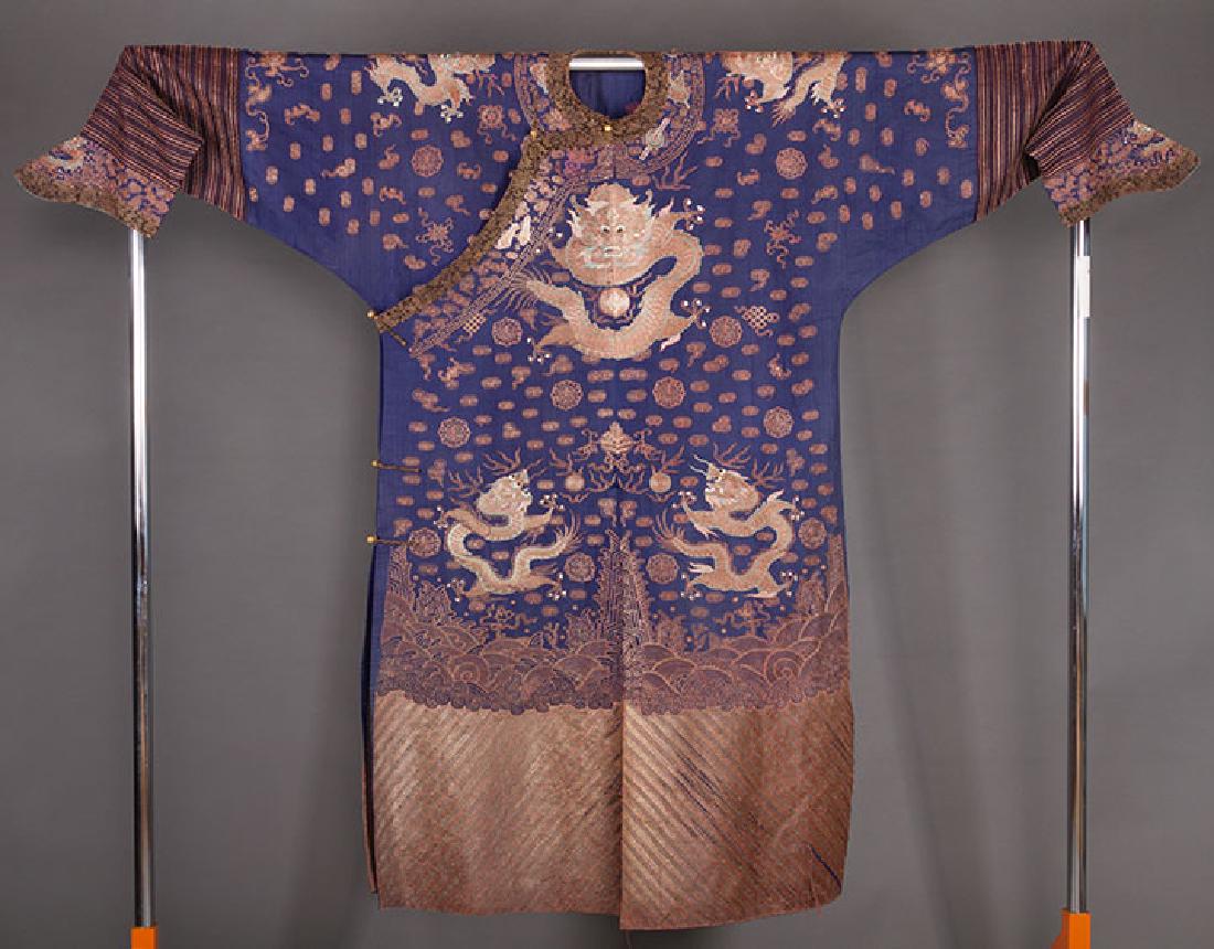 BLUE & GOLD DRAGON ROBE, CHINA, 19th C. (1 of 10)