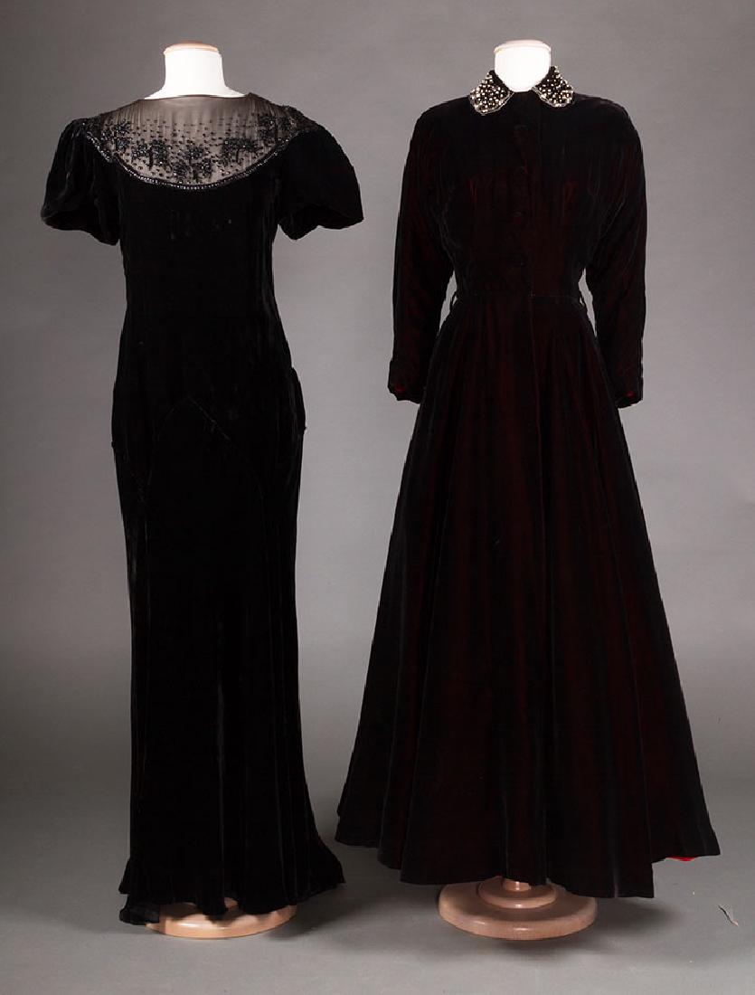 TWO BLACK VELVET EVENING GOWNS, 1930s & 1940s (1 of 10)