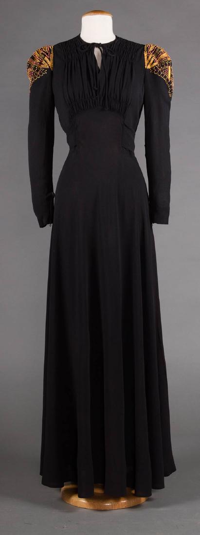 GILT TRIMMED EVENING GOWN, 1940s (1 of 9)