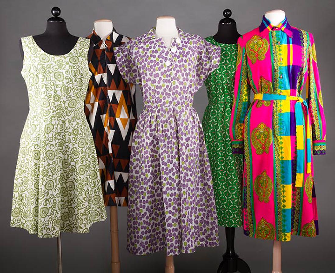 5 PRINTED SUMMER DAY DRESSES, 1950-1970 (1 of 8)