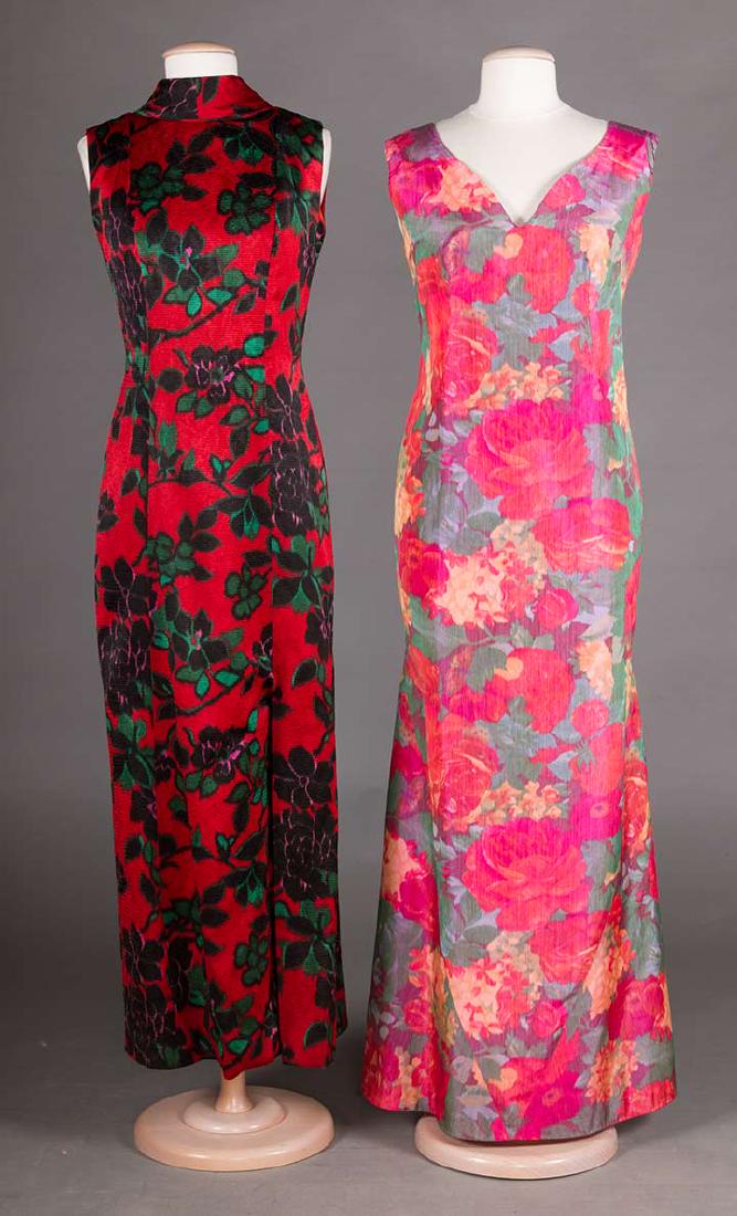 2 FLORAL SILK EVENING GOWNS, 1960s (1 of 7)