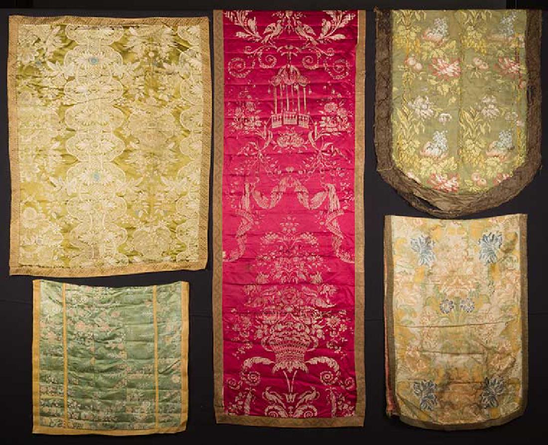 5 SILK BROCADE PANELS, 1700s (1 of 9)
