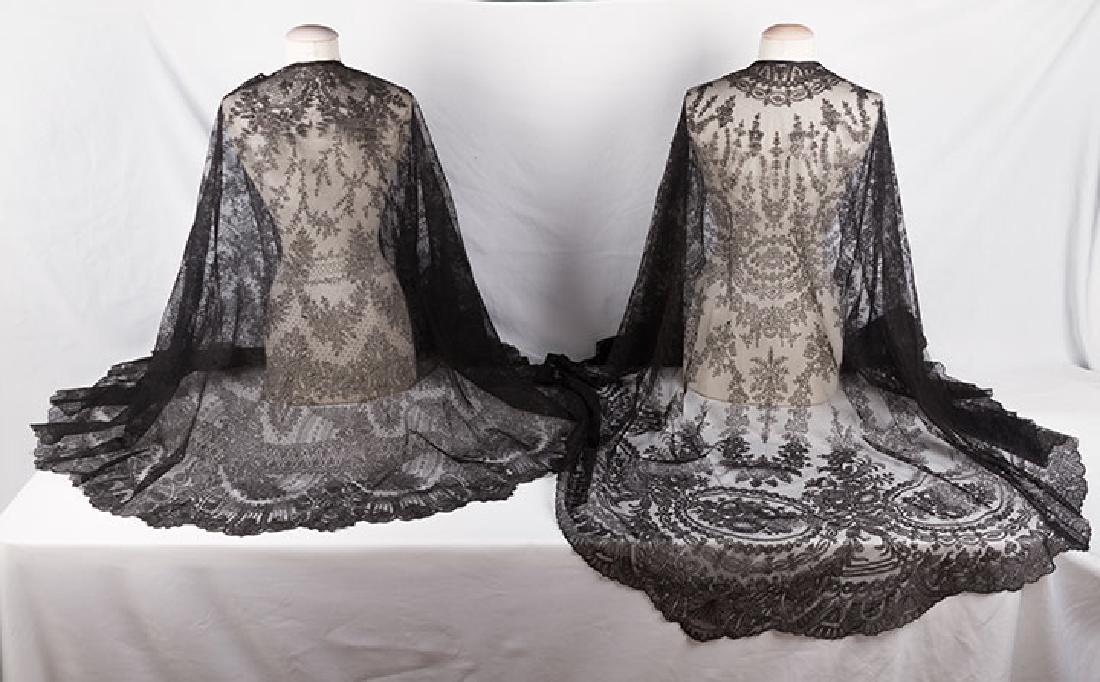 2 CHANTILLY LACE SHAWLS, MID 19TH C (1 of 10)