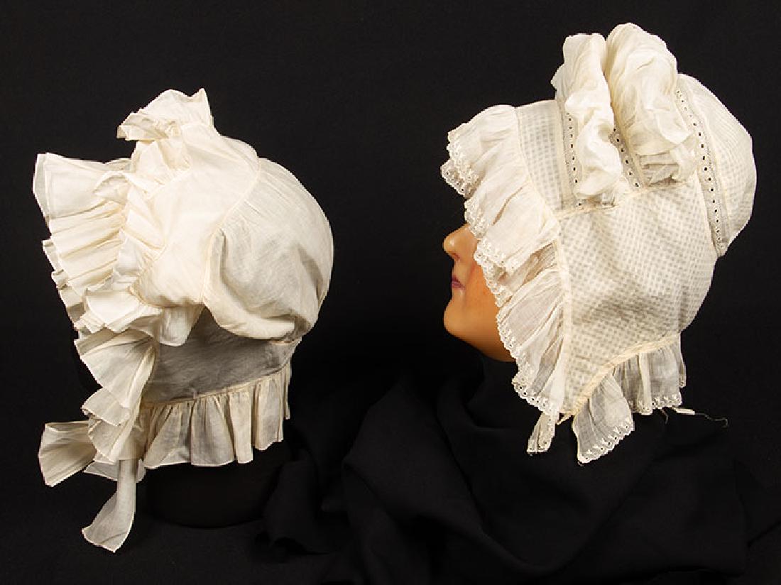 TWO LADIES WHITEWORK BONNETS, 1820-1830 (1 of 10)