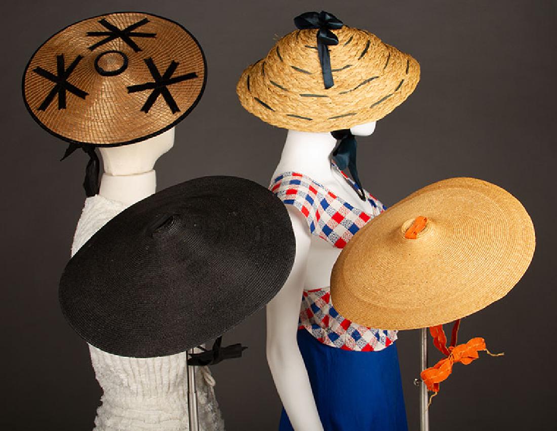 FOUR STRAW BEACH HATS, 1920-1930s (1 of 7)