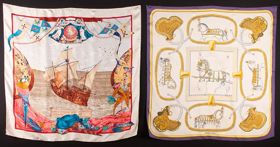 TWO HERMES PRINTED SILK SCARVES, 1962 & 1992 (1 of 10)