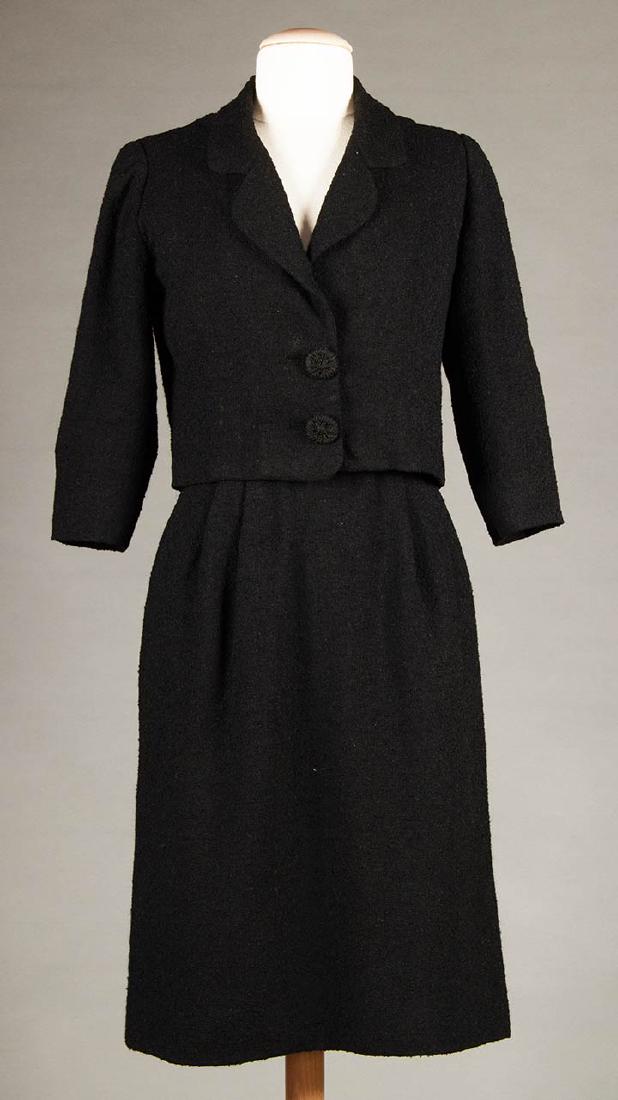 BALENCIAGA BLACK WOOL SKIRT SUIT, c. 1960 (1 of 10)