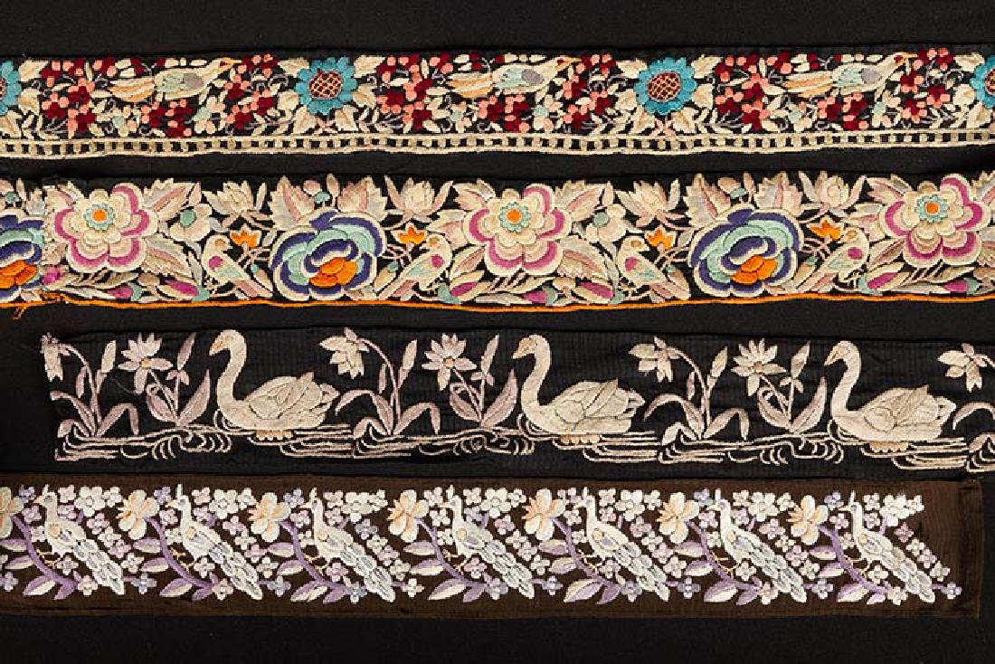 NINE HAND EMBROIDERED SILK SARI BORDERS, CHINA (1 of 7)