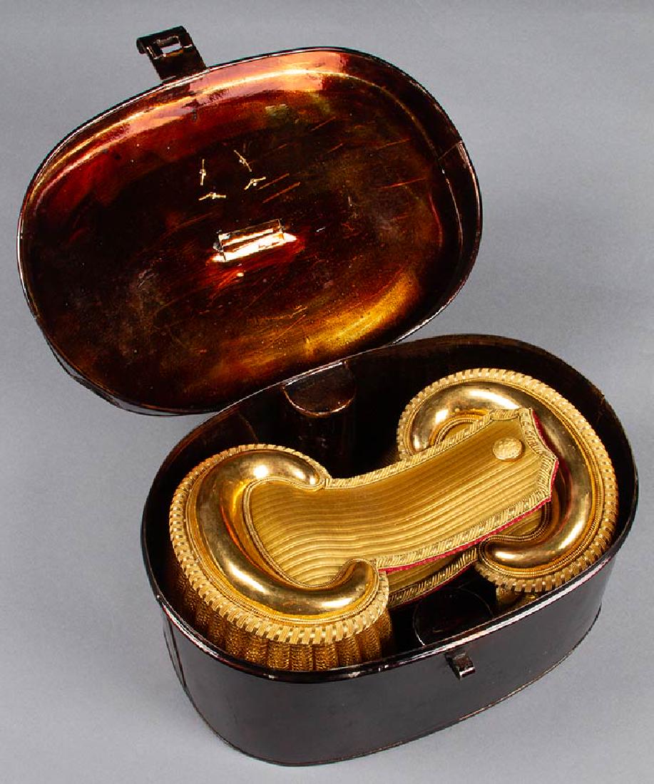 MAJ. De FOREST GOLD EPAULETTES & METAL BOX, c. 1870 (1 of 10)