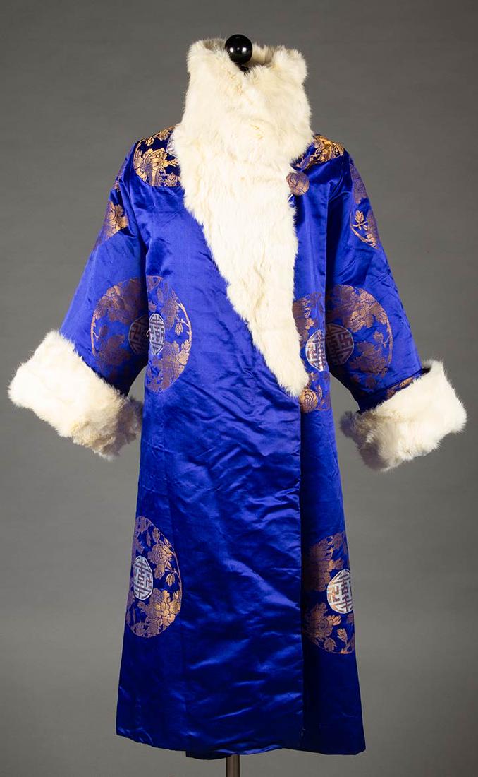 COBALT BLUE SILK & FUR COAT, CHINA, c. 1900 (1 of 9)