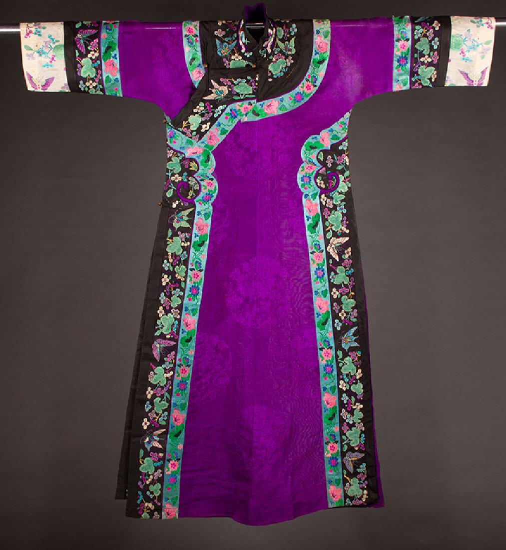 PURPLE SILK DAMASK ROBE, CHINA, c. 1900 (1 of 10)