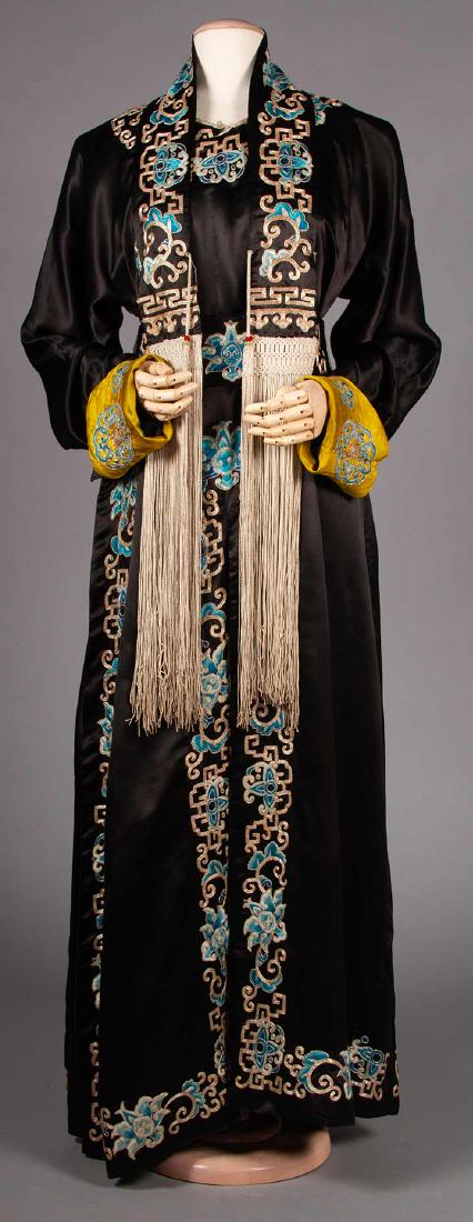 EMBROIDERED BLACK SILK ROBE, CHINA, c. 1900 (1 of 10)