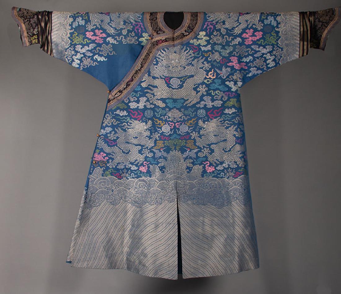 BLUE & SILVER SILK NINE DRAGON ROBE, CHINA (1 of 10)