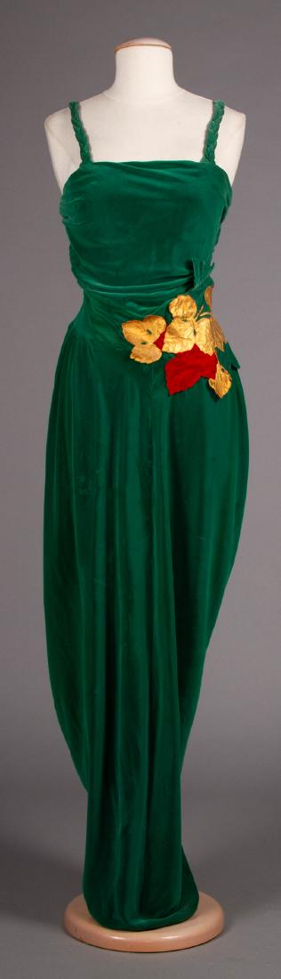 ONE GREEN & ONE CORAL EVENING GOWN, 1940s (1 of 10)