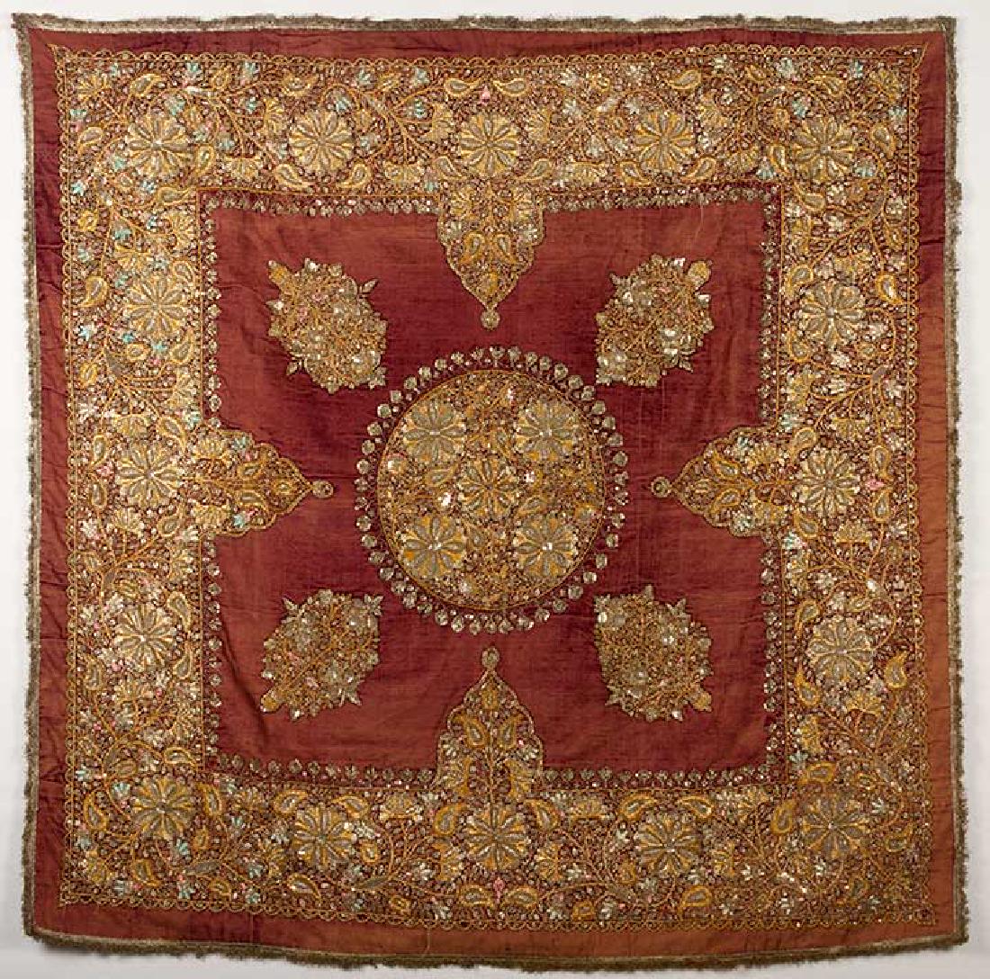 ZARDOZI WORK  EMBROIDERED TABLE COVER, INDIA,19TH C (1 of 10)