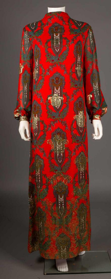 BLASS PRINTED SILK & WOOL EVENING DRESS, 1960s (1 of 9)