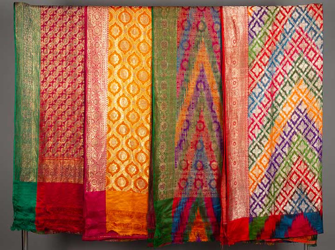 FOUR LAME BROCADE SARIS, MID 20TH C (1 of 10)