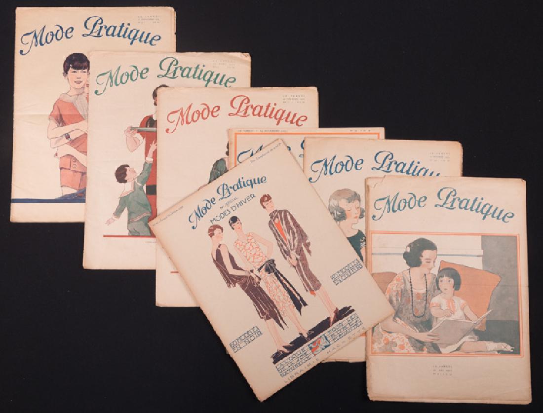 SEVEN "MODE PRATIQUE" FASHION MAGAZINES, FRANCE,: 6 issues French fashion magazine "Mode Pratique" 1923-1925 & 1 A-W 1928 "Modes D'Hiver" special edition, (some tears, foxing, flocking) fair-very good.