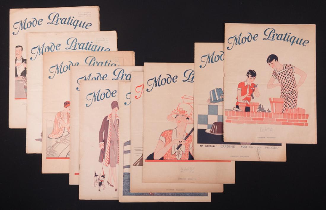 TEN "MODE PRATIQUE" FASHION MAGAZINES, FRANCE, 1927: 10 issues French fashion magazines "Mode Pratique", June- December 1927, (some foxing, flocking, stains & creases) fair-very good.